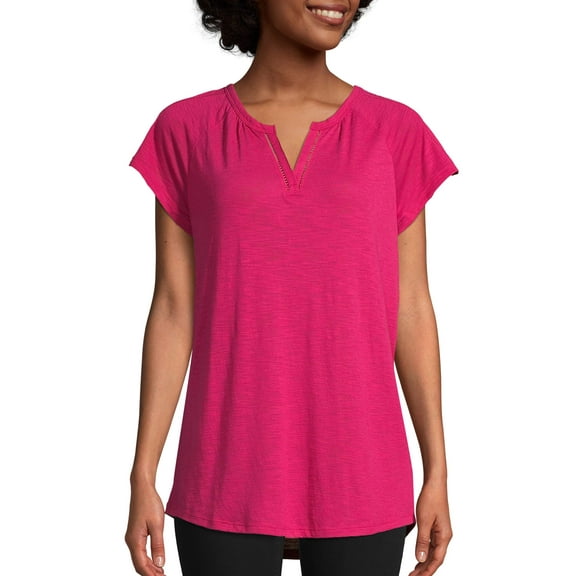 Hanes Women's Short-Sleeve Peasant Henley Tee