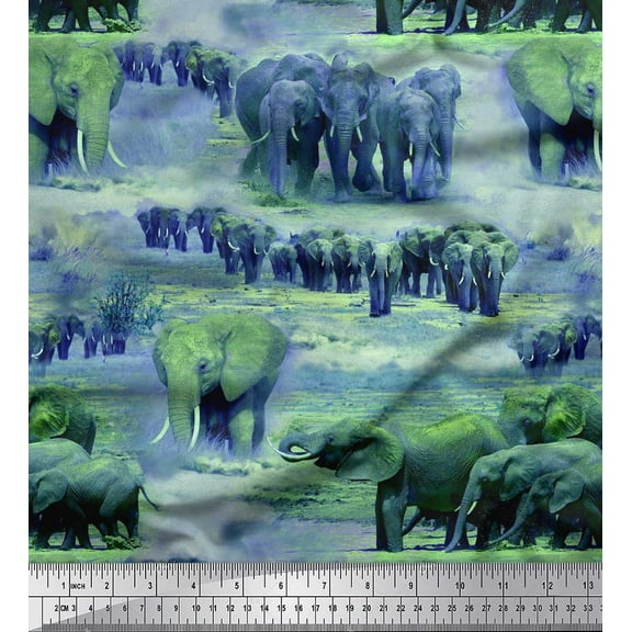 Soimoi Cotton Duck Fabric tree & elephant Animal Print Sewing Fabric Yard 42 Inch Wide