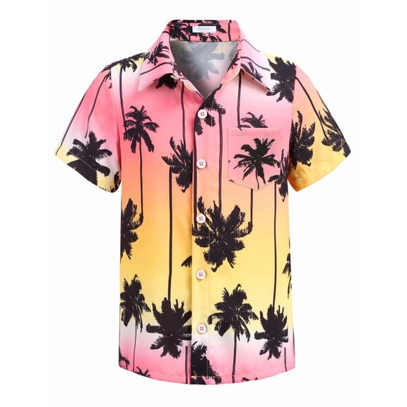 Arshiner Boys Hawaiian Tropical Short Sleeve Button Down Shirt for 4-14 Y | Kid Summer Casual Floral Beach Shirts with Chest Pocket for School Vacation