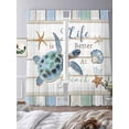 thumbnail image 3 of Ocean Turtle Sheer Curtains 96 Inch Length 2 Panels Set for Living Room/Bedroom, Coastal Blue Starfish Shell Conch Wood Grain Curtain Sheers Drapes Rod Pocket Curtains Window Treatment 52''x96''x2, 3 of 7