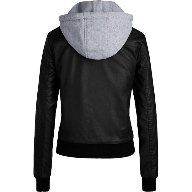 Hooded leather top jacket for ladies