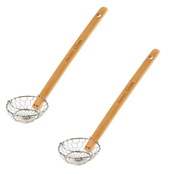 Helen’s Asian Kitchen Mini Spider Strainer, Stainless Steel with Natural Bamboo Handle, 3-Inch Strainer Basket, Set of 2