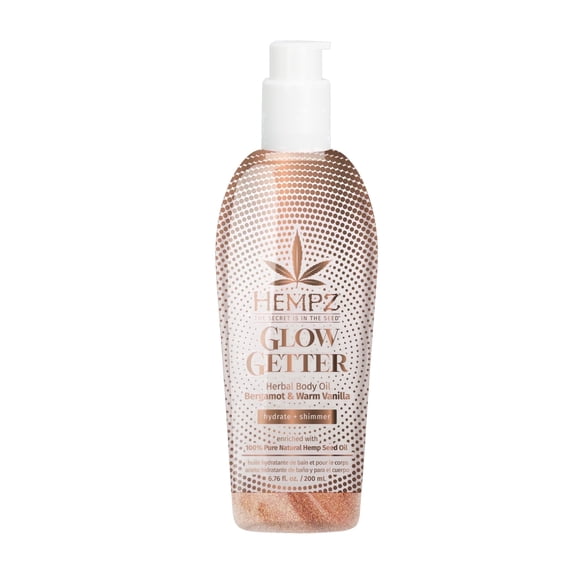 Hempz Glow Getter Hydrating & Shimmer Body Oil with Bergamot & Warm Vanilla Scent, 6.76 fl oz