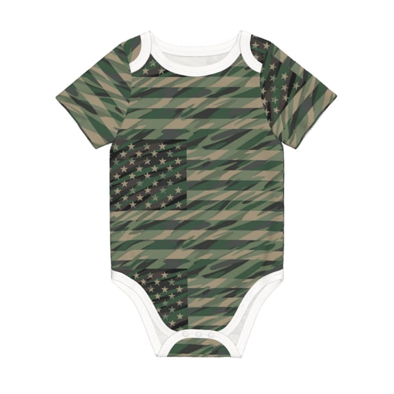 Balery Jungle Green Camo USA Flag Pattern Baby Climbing Clothes Infant Bodysuit Cute Infant Bodysuit Baby Romper-9M