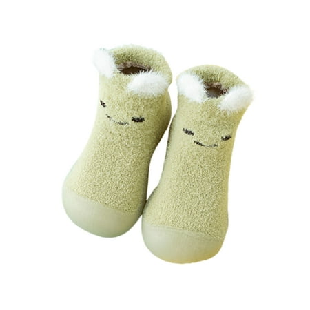

kpoplk Baby Sock Shoes Infant Boys Girls Animal Cartoon Socks Shoes Toddler Fleece WarmThe Floor Socks Non Kids Slippers Girls(Green)