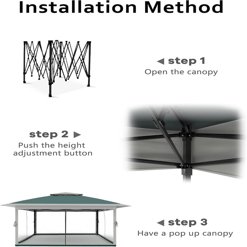 13x13Pop-Up-Gazebo Outdoor Canopy Tent with Mosquito Netting, [Adjustable Height & Spacious] Pop Up Tent with Double Roof, UV-Resistant Outdoor Gazebo for Backyard, Patio, Lawn, Garden, Deck
