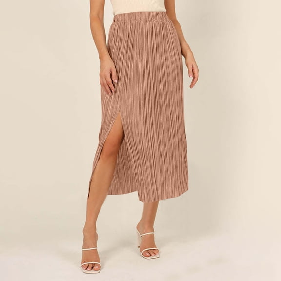 Njagoc3 Womens High - Waisted Slit - Detail Striped Midi Skirt - Trendy for Summer Casual Outings