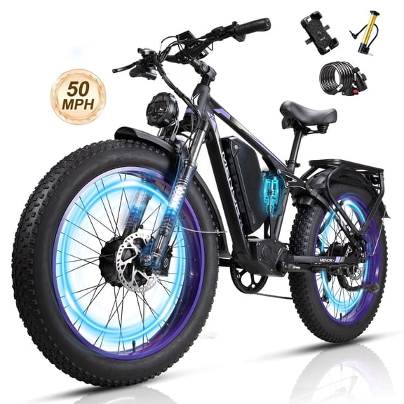 8000W Dual Motor Electric Bike, 26"x4" Fat Tire E-Bike with 60V 25Ah Battery, up to 50 MPH & 105-Mile Range, Full Suspension