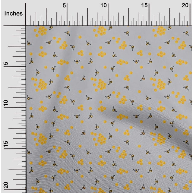 oneOone Polyester Lycra Fabric Honeycomb & Honey Bee Insect Printed Craft Fabric BTY 56 Inch Wide