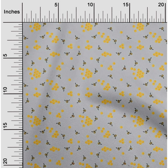 oneOone Organic Cotton Poplin Twill Fabric Honeycomb & Honey Bee Insect Print Fabric BTY 42 Inch Wide