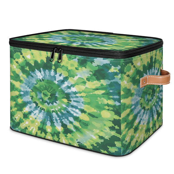 CURLYOOT Tie Dye Green Storage Bins with Lid, Decorative Fabric Storage Boxes, Foldable Closet Shelf Organizer Baskets for Bedroom, Living Room, Home