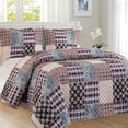thumbnail image 2 of Elegant Comfort 3-Piece Quilted Bedspread Set, Reversible Plaid Patchwork Design, Ultra Soft All-Season Coverlet with Pillow Shams, Heavyweight Quilt, California King, Plaid Brown, 2 of 4