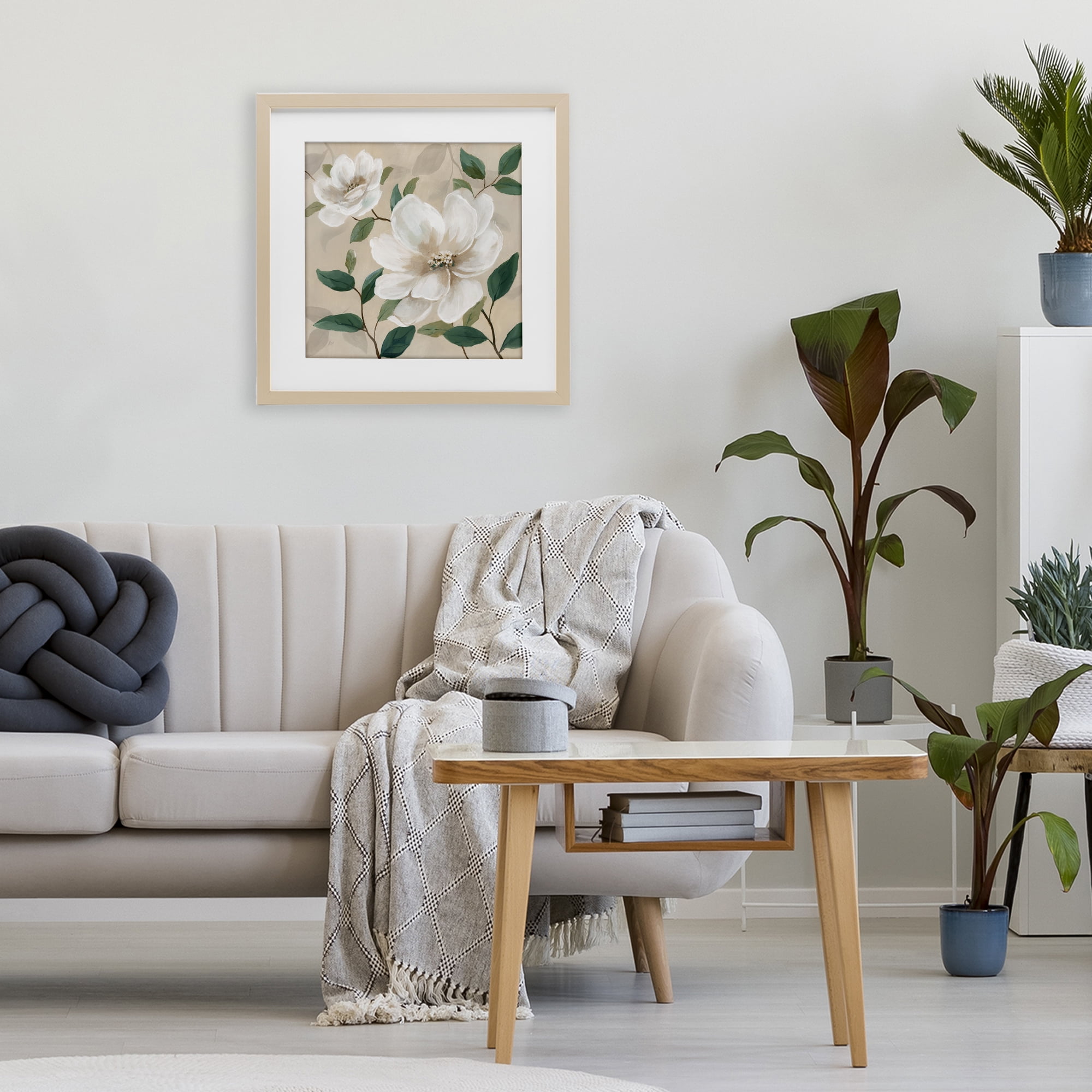 Stupell Industries Serene White Blossom with Leaves Birch Framed Print Under Glass, design by Nan