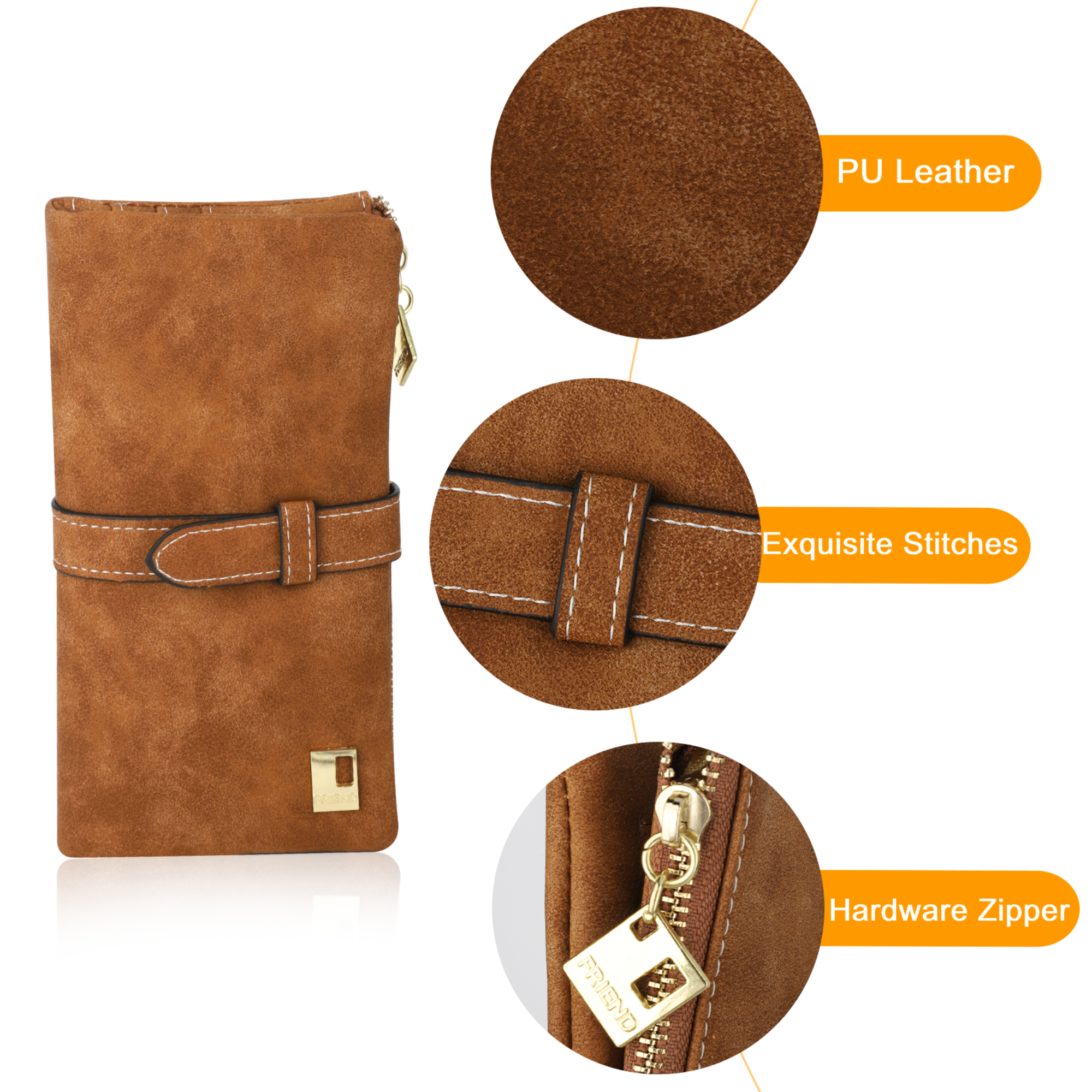 TSV Bifold Wallet for Women Brown PU Leather photo 4
