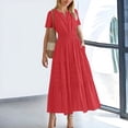 thumbnail image 2 of HJYCHN Women's Casual Dresses Summer Midi Maxi Dress Lightweight Short Sleeve V-Neck with Elastic Waist Boho Beach Style Pockets Beach Dresses for Women Red XL, 2 of 5