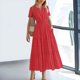 thumbnail image 2 of Vestido midi maxi informal de verano para mujer: vestido boho de playa con mangas cortas, cuello en V, cintura elástica y bolsillos - S-XXL, 2 of 5