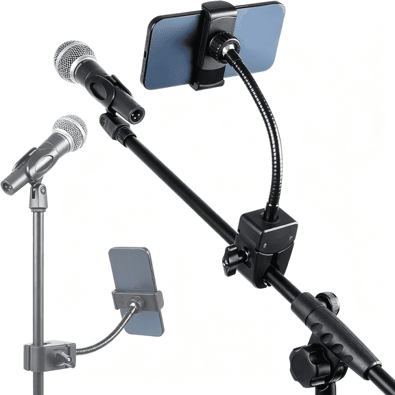 GJX Mic Stand Phone Holder, Flexible Phone Mount with 7.9" Removable Gooseneck for Microphone Music Stand, 360°Adjustable Phone Holder for Iphone 16 Pro Max, 15 Plus, All Smartphones