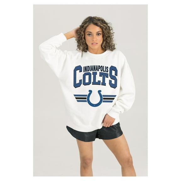 Women's Gameday Couture White Indianapolis Colts Swift Strike Premium Oversized Fleece Pullover Sweatshirt