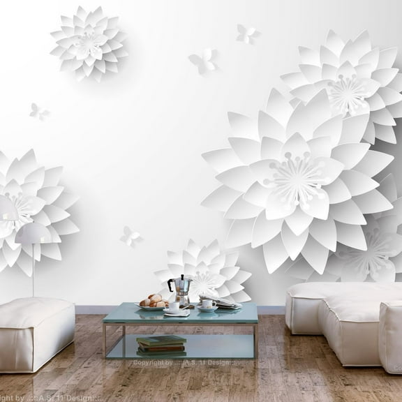 Tiptophomedecor Peel and Stick Floral Wallpaper Wall Mural - Oriental Flowers - Removable Wall Decals