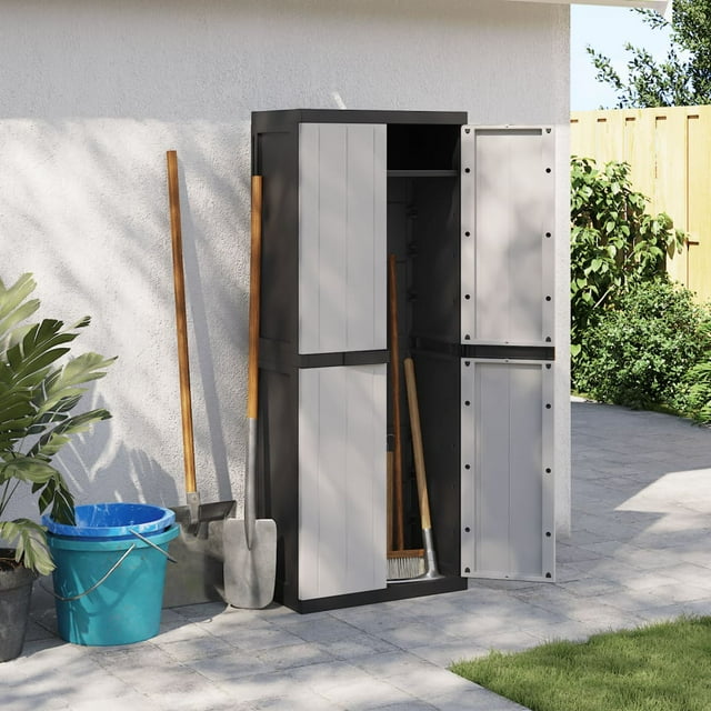 vidaXL Armoire de Rangement d'Extérieur Gris et Noir 65x37x165 cm PP
