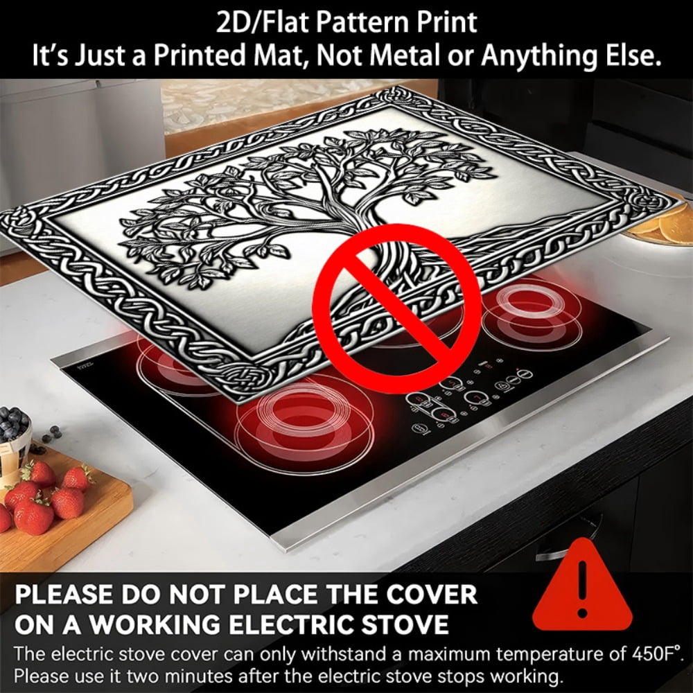 1 2D/flat stove cover protection pad, Celtic junction frame embossed tree pattern design, 28.3x20.5 inches (72×52cm), easy to clean, perfectly suitable for any kitchen, washing machine, dryer, stove