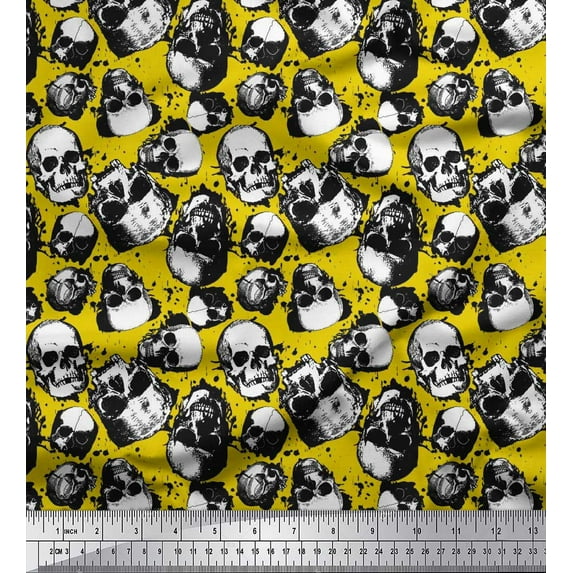 Soimoi Rayon Crepe Fabric Horror Skull Halloween Printed Fabric 1 Yard 46 Inch Wide