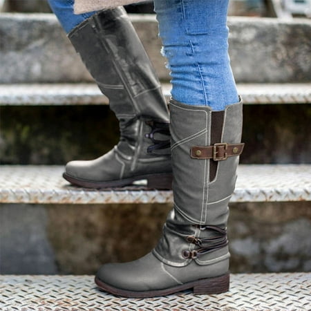 

QISIWOLE Women s Ladies Fashion Casual Square Heels Long Ankle Boots Slip On Shoes Discount !