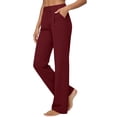 thumbnail image 5 of Women's Soft Fabric Yoga Pants with Pockets, Elastic Waist High Stretch Casual Fit, Solid Color Pants for Women, Workout Lounge Sports, Athletic Trousers | VerBelle,Wine L, 5 of 7