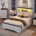 thumbnail image 3 of ANPOO Farmhouse Queen Size Bed Frame with 51" Tall Headboard & 4 Drawers, Queen Bed Frame and Headboard with LED Lights & Charging Ports, No Box Spring Needed, Wooden, Antique White, 3 of 12