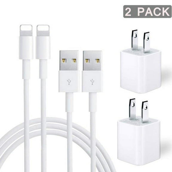 Vaccessorize Charging Cable & USB Wall Adapter Plug Compatible with iPhone ( 2-Pack, White)