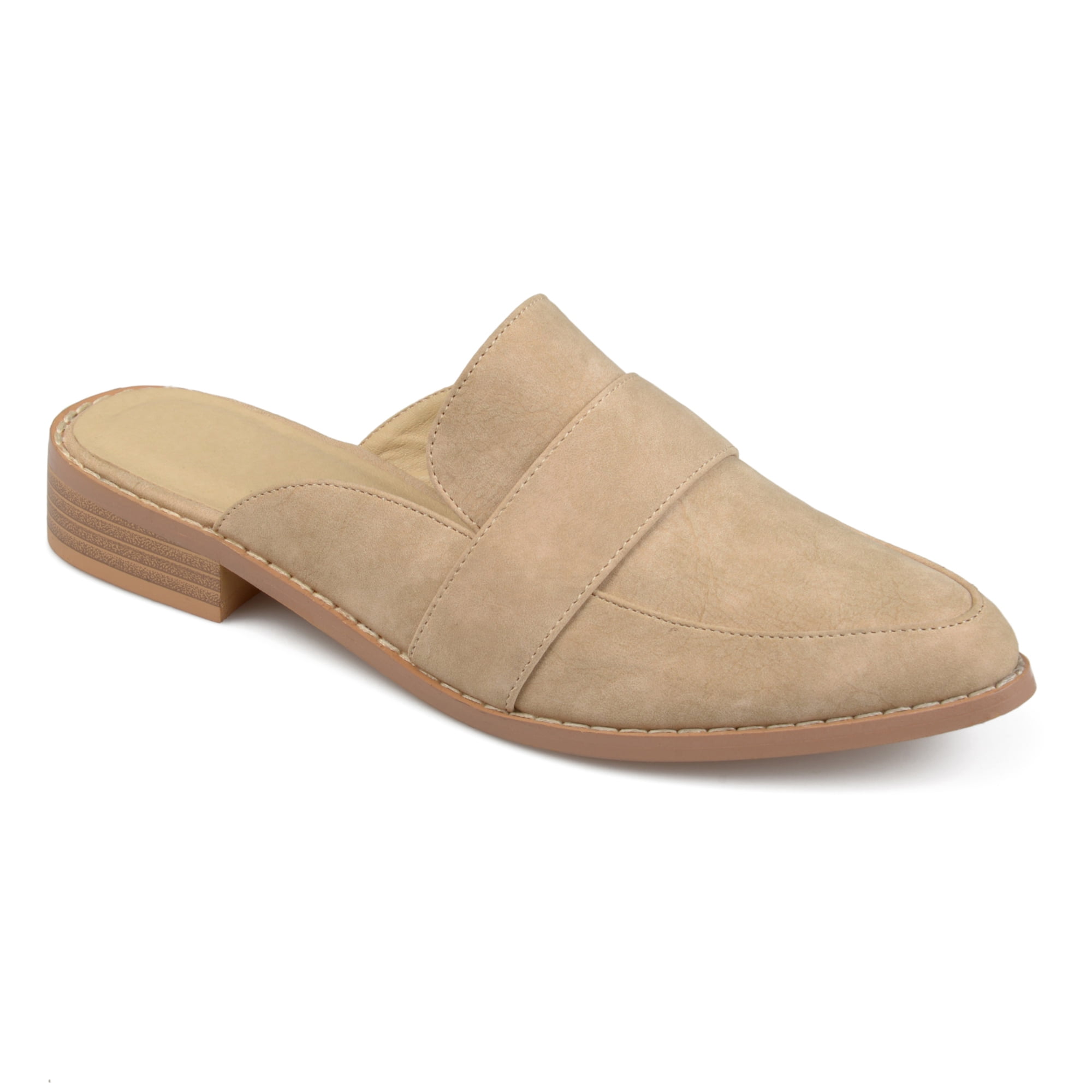 tan slip on mules