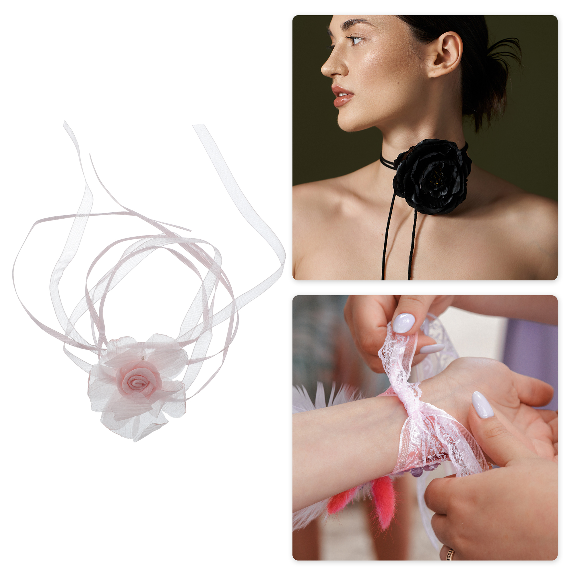 Unique Bargains Flower Choker Necklace in Pink Color 1Pc