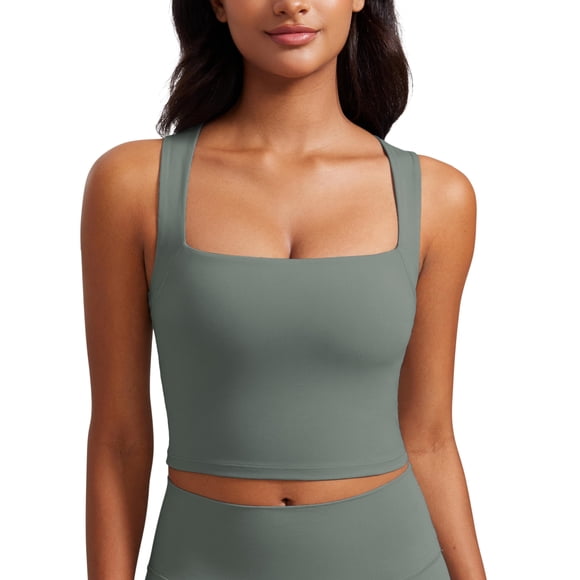 Top deportivo CRZ YOGA Butterluxe con escote cuadrado en gris salvia, talla L