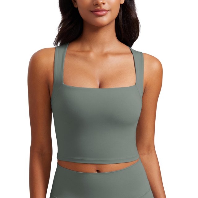 Top deportivo CRZ YOGA Butterluxe con escote cuadrado corto Gris Salvia XL