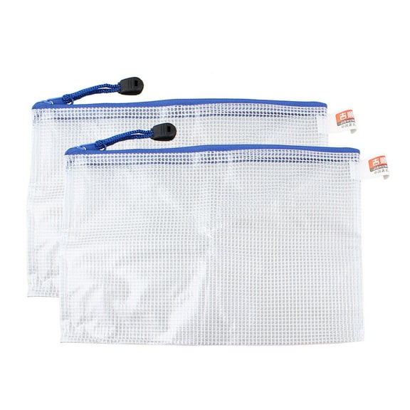 Unique Bargains Unique Bargains 2 Pieces Zipped Gridded White Blue Plastic A5 Paper File Pen Bag Holder