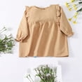 thumbnail image 2 of Odeerbi Kids Girls Long Sleeve Cotton Linen Dress Spring Summer Cute Ruffle Dress Round Neck Solid Color Dress Kids Girls Clothes, 2 of 4