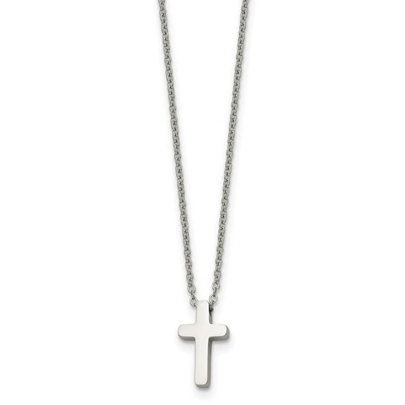 Auriga Stainless Steel Cross Pendant on a with 1 inch ext. Cable Chain Necklace for Women 16"