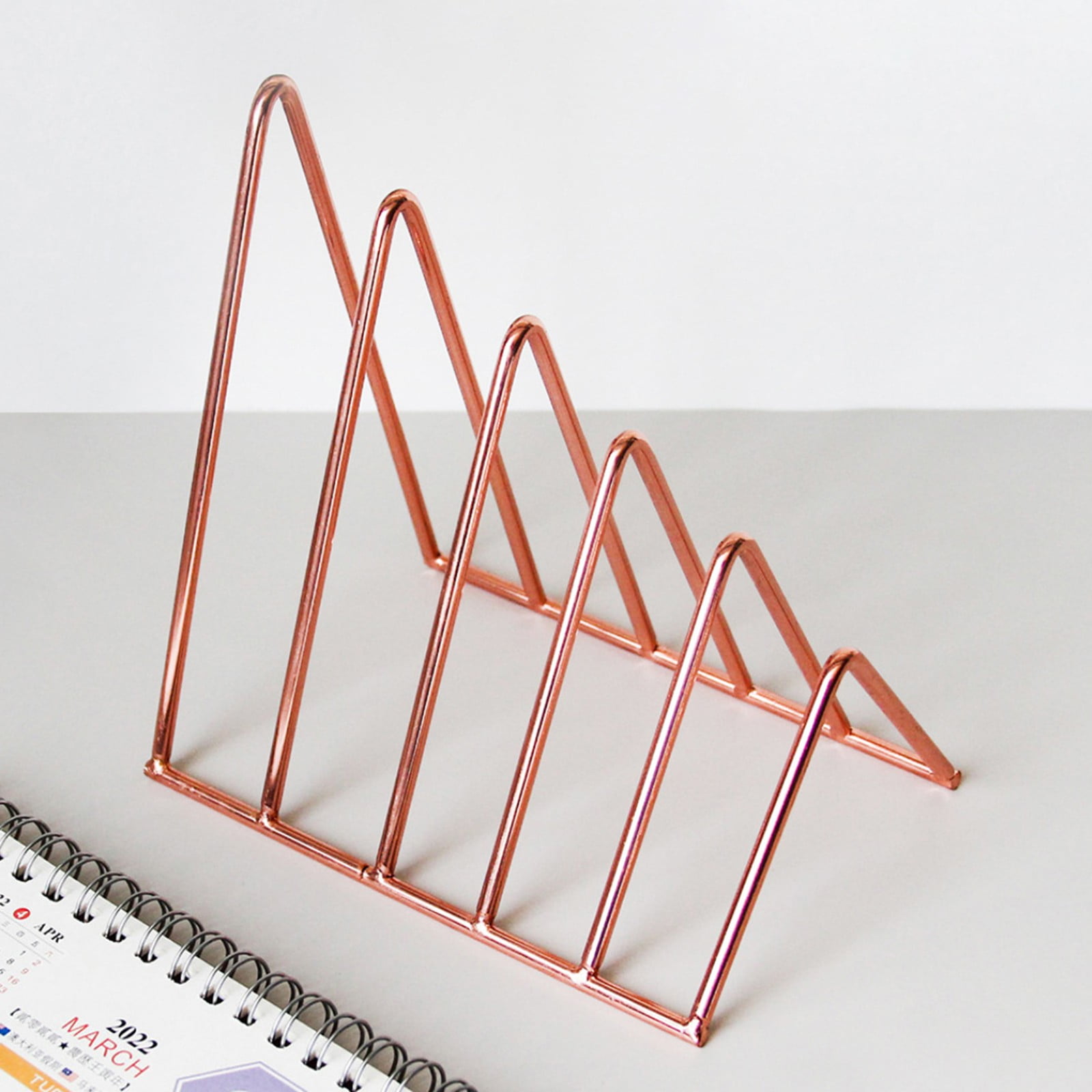 MOPOOR Triangle Desk File Organizer, 7 Slots Metal File Sorter Magazine Holder Document Rack,Desktop Bookshelf Organizer for Office Home School Bookcase Magazine Holder for Home Decor
