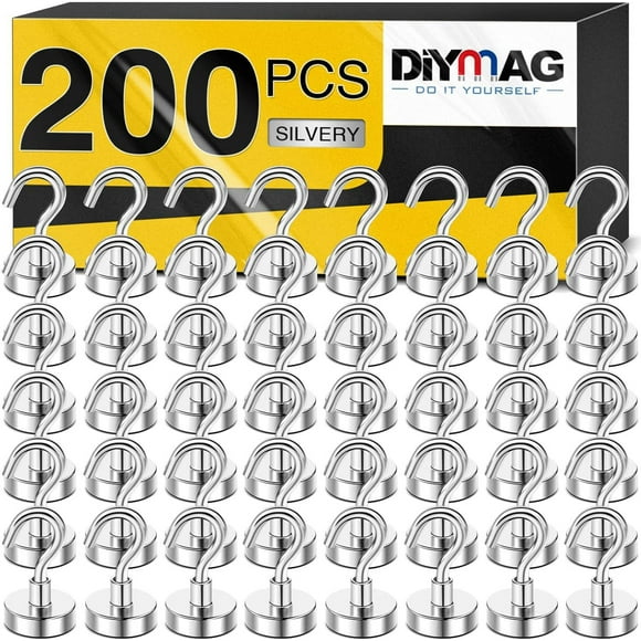 DIYMAG Magnetic Hooks, 30Lbs Strong Heavy Duty Cruise Magnet S-Hooks for Classroom, Fridge, Hanging, Cabins, Grill, Kitchen, Garage, Workplace and Office etc, (200 P