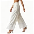 thumbnail image 4 of Squevariel Womens Cotton Linen Pants Lace Comfy Wide Leg Trousers Solid Color Loose Drawstring Elastic Waist Pants, 4 of 5