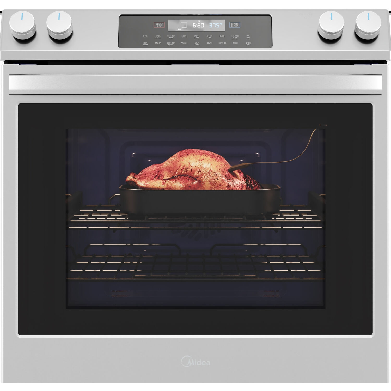 Midea 30-In Slide-In Electric Range with Wi-Fi Connectivity and Fan Convection, Stainless Steel,  MES30S2AST