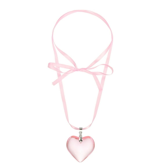 Uxcell Pink Heart Chokers Necklace, Chunky Puffy Heart Chokers Big Glass Heart Pendant Necklace with Adjustable Pink Chain for Women Y2K