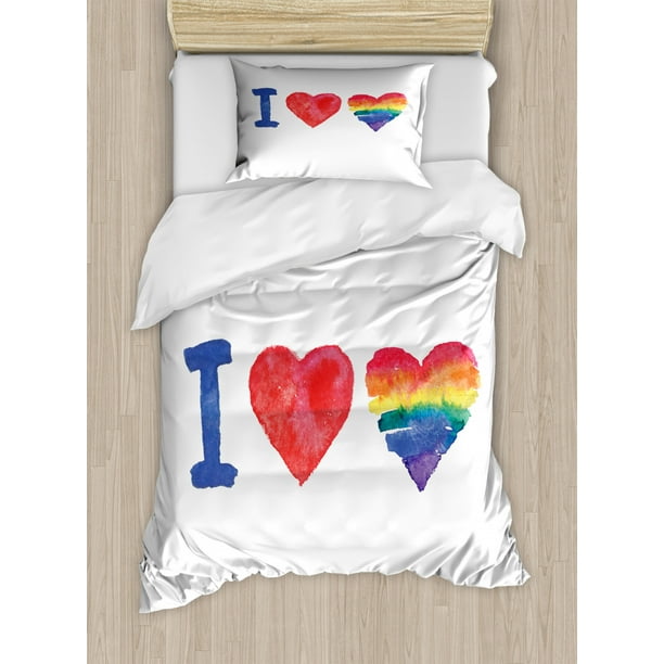 Pride Duvet Cover Set Twin Size I Love Lgbt Acronym Pictogram With Watercolor Hearts Rainbow Colors Equality Gay Decorative 2 Piece Bedding Set With 1 Pillow Sham Multicolor By Ambesonne Walmart Com