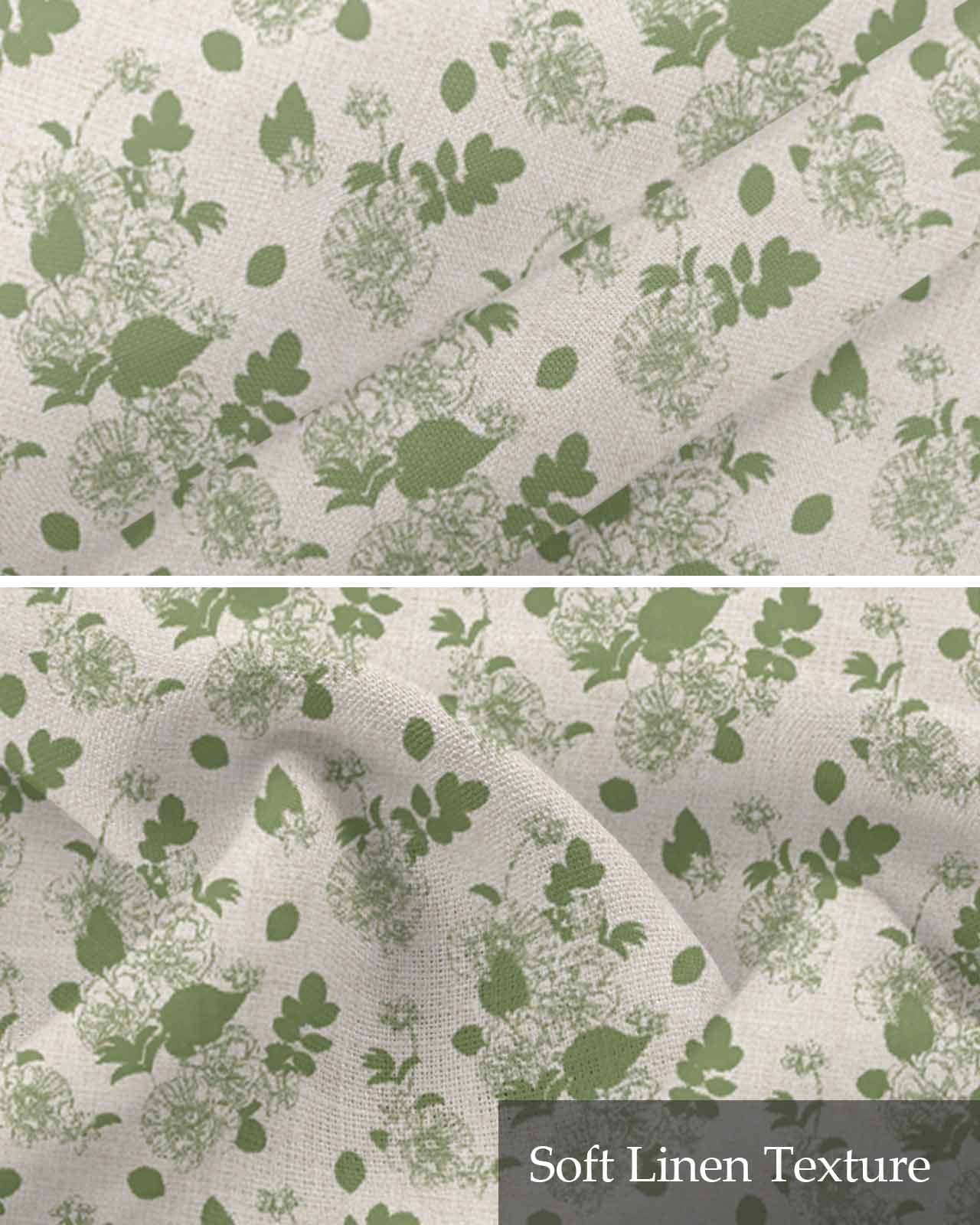 Rustic Sage Leaves Linen Curtain Valance for Bedroom/Bathroom/Kitchen/Office/Living/Dining Room Windows,Spring Botanical Green Flower Beige Pocket Topper Drapes Decorative Cafe Drapery Panel 54x18