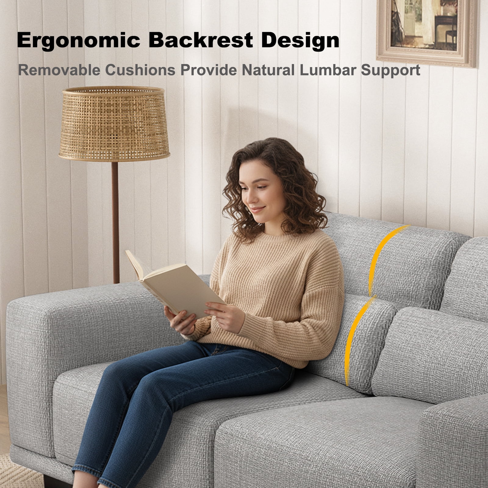 CHITOOMA 40" Oversized Accent Chair, Upholstered Armchair with Pillow and Removable Linen Cover, Deep Seat Sofa Chair with Wide Armrests for Living Room, Bedroom, or Office, Gray