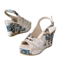 thumbnail image 2 of Summer Fish Mouth Print Thick Soled One-line Buckle Casual Wedge Sandals Sandals for Women Blue 38, 2 of 8