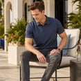 thumbnail image 2 of AZoiNM Men's Relaxed Fit Short Sleeve Polo Shirt, Casual Solid Performance Golf Polo with Seam Details, 2 of 12