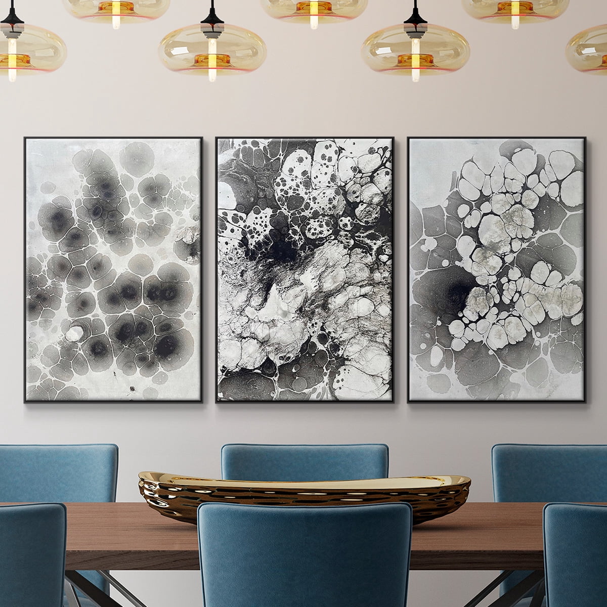 Marbling VII - Framed Premium Gallery Wrapped Canvas L Frame 3 Piece Set - Ready to Hang