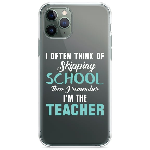 DistinctInk Clear Shockproof Hybrid Case for iPhone 11 (6.1" Screen) - TPU Bumper Acrylic Back Tempered Glass Screen Protector - Think of Skipping School Remember I'm Teacher