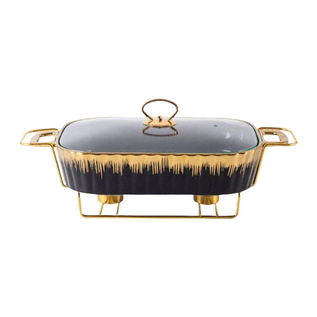 Bandeja de cerámica para hornear, cazuela, servidor de bufé, tapa transparente, bandeja para bufé, bandeja rectangular para hornear para pícnic y negro 13 pulgadas